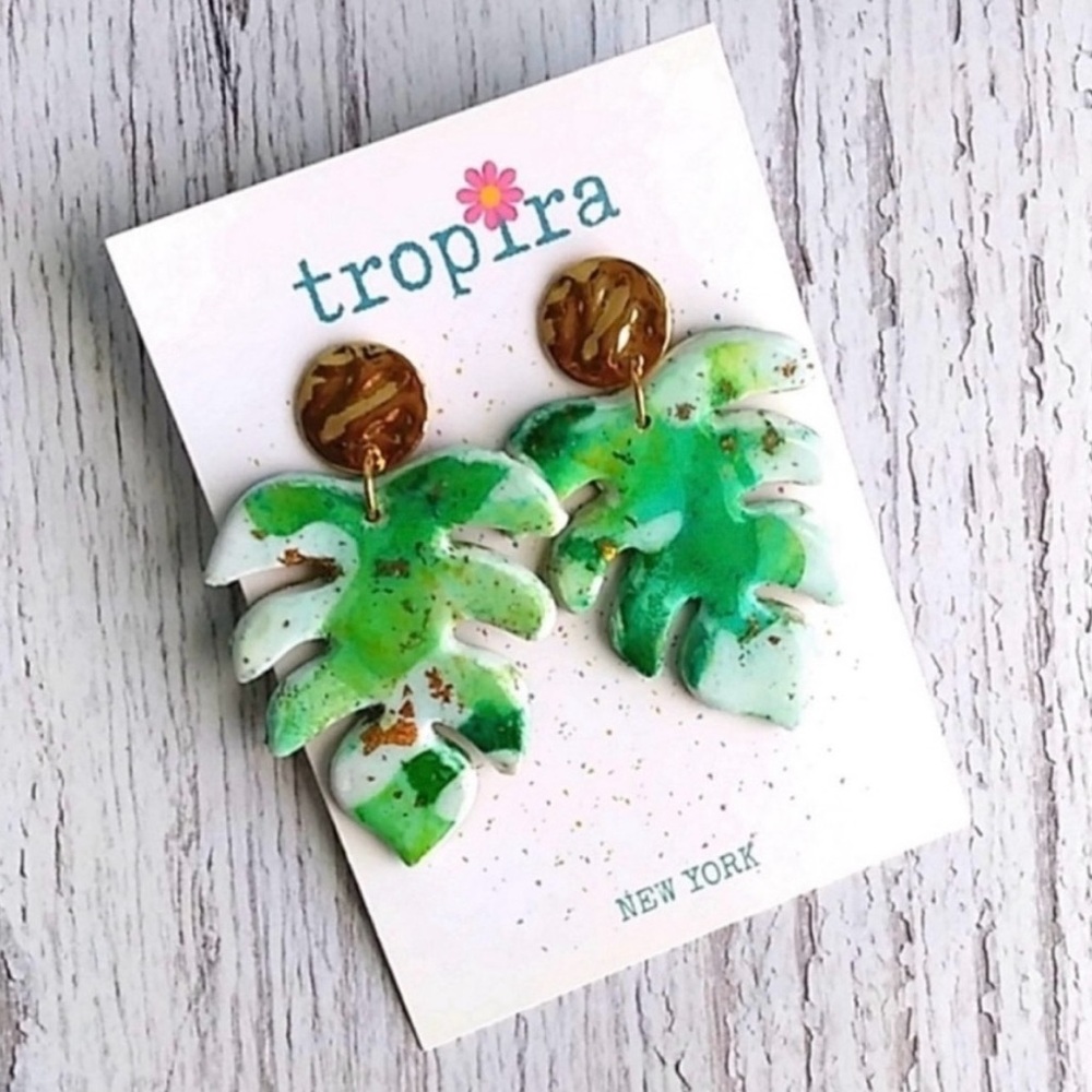 Monstera Leaf Polymer Clay Earrings